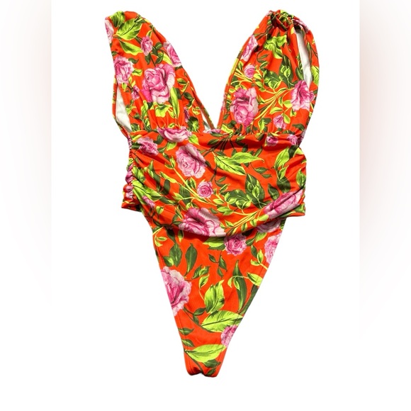 ZARA floral V front plunge bodysuit size medium NWT - Picture 4 of 4